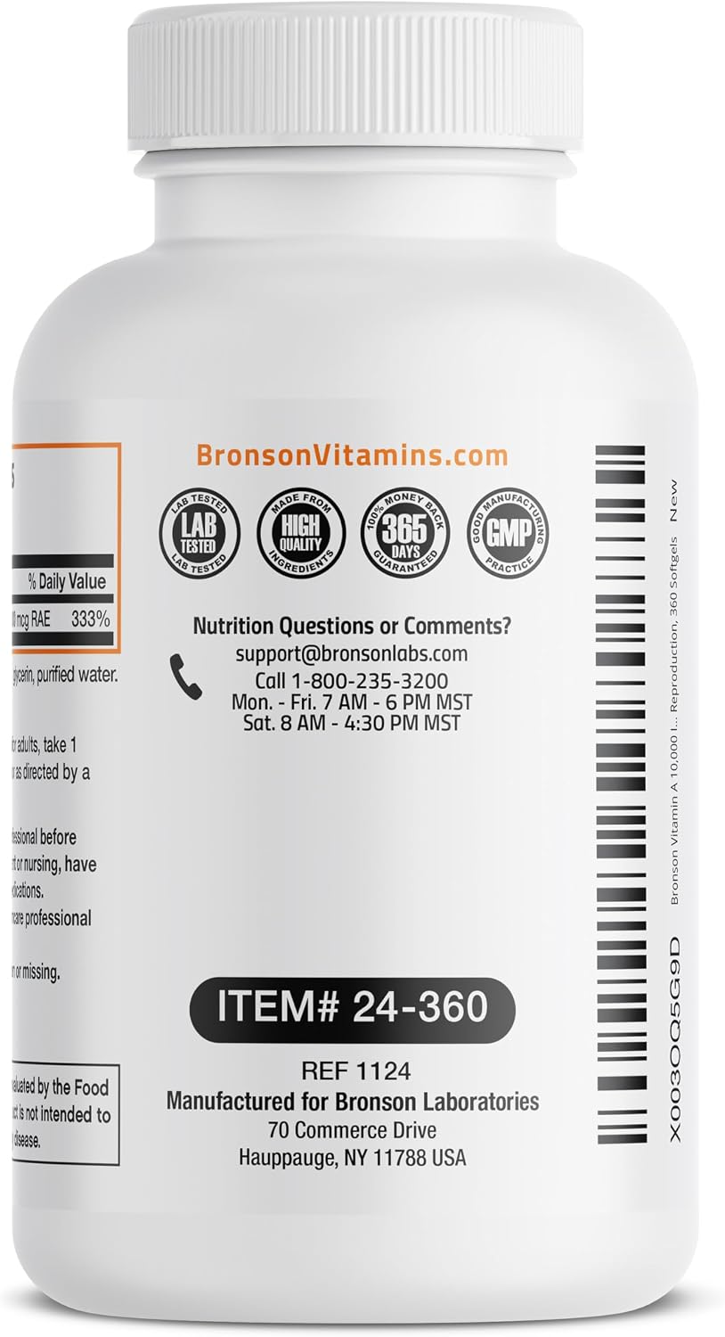Bronson Vitamin A 10,000 IU Premium Non-GMO Formula, 360 Softgels - görsel 5