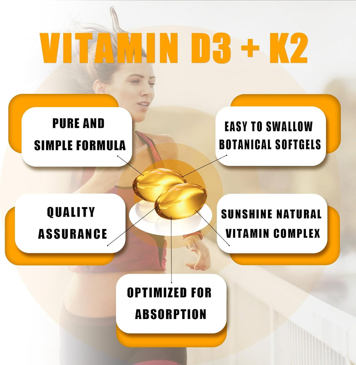 BIO POTENTIA Vitamin D3 K2 with MCT Oil - 5000 IU D3 & 100mcg K2 (MK-7) - Bone, Teeth & Immune Support - Non-GMO, Gluten-free - 60 Soft gel capsules - görsel 3