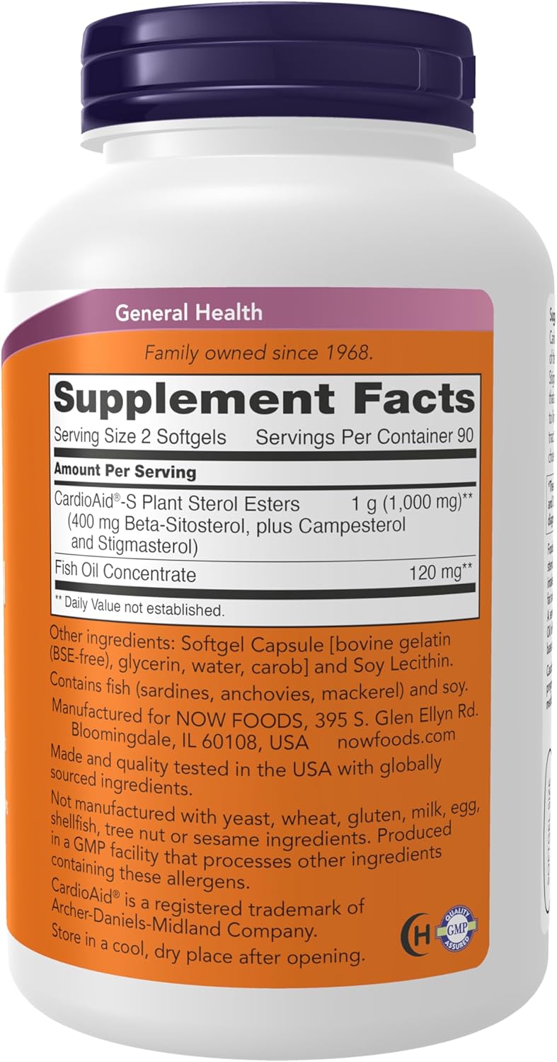 NOW Foods Supplements, Beta-Sitosterol Plant Sterols with CardioAid®-S Plant Sterol Esters and Added Fish Oil, 180 Softgels - görsel 2