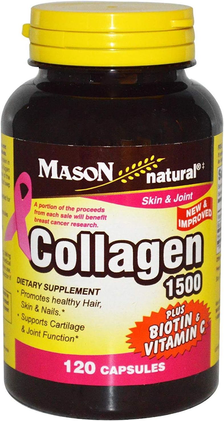 Mason Vitamins Collagen Plus Biotin & Vitamin C 1500 mg 120 Capsules per Bottle Pack of 6 - görsel 1