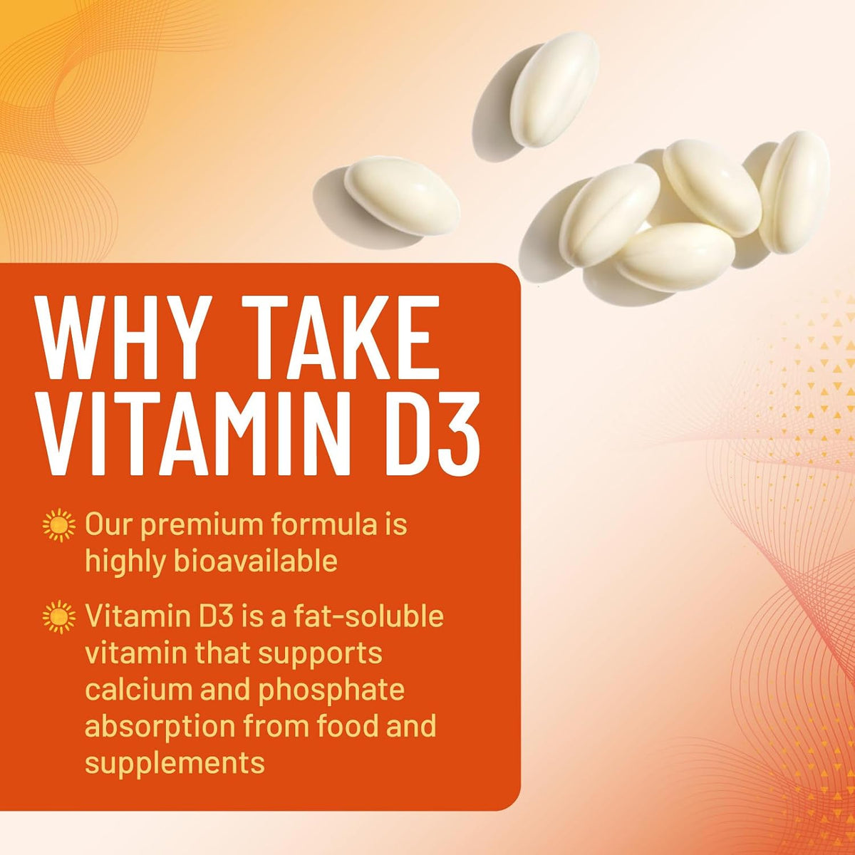 Vitamin D-3 5000 IU (125 mcg) Per Serving Softgels - Extra Strength Vitamin D Dietary Supplement for Bone, Teeth, Muscle Health & Immune Support, Rapid Absorption, Bottled in USA, Gluten-free - 60 Count - görsel 6