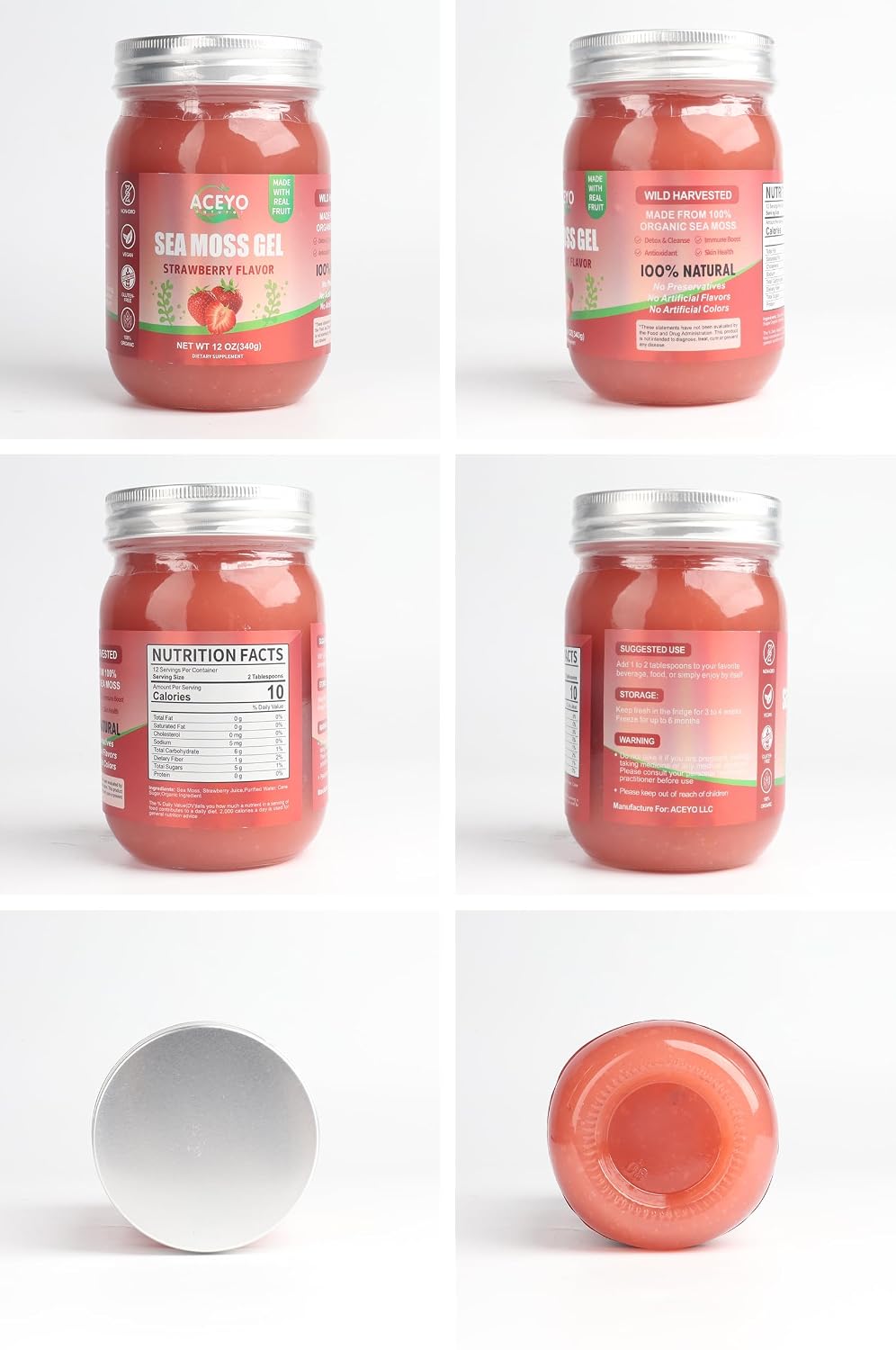 ACEYO Irish Sea Moss Gel – Raw Vegan Strawberry Flavour (340 g) - görsel 6