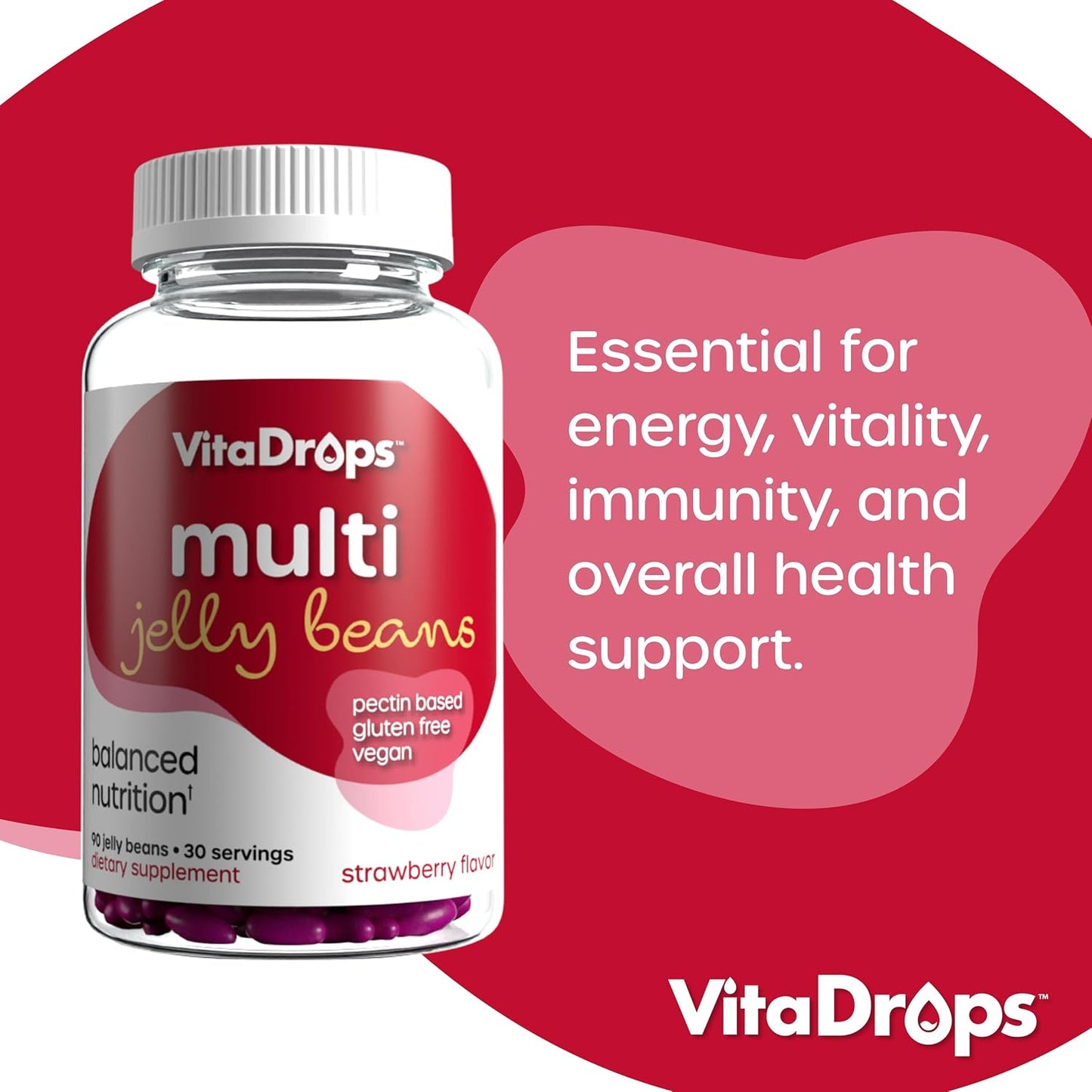 VitaDrops Multivitamin Jelly Beans, Strawberry Flavour, 90 Jelly Beans (30 Servings) - görsel 3