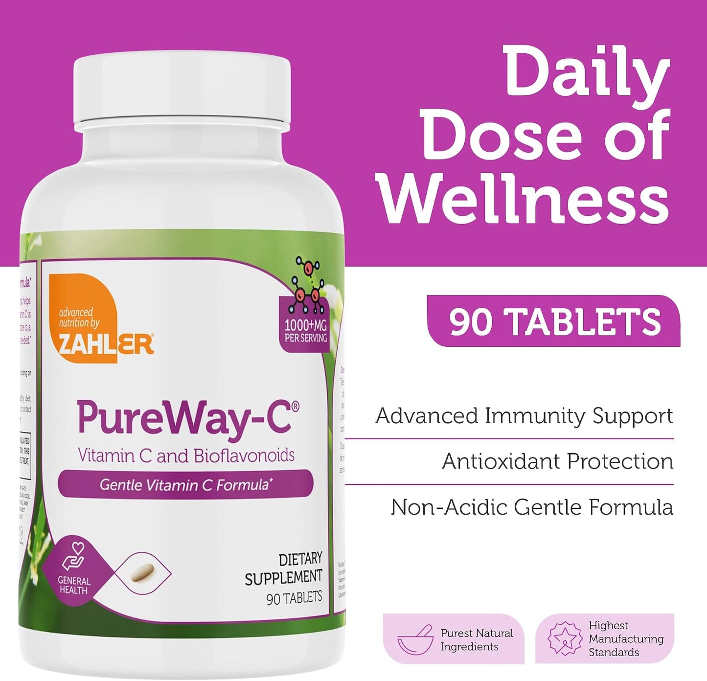 Zahler Vitamin C 1000mg Tablets with Bioflavonoids - High Potency, Gentle on the Stomach, Gluten-free - 90 Tablets - görsel 2