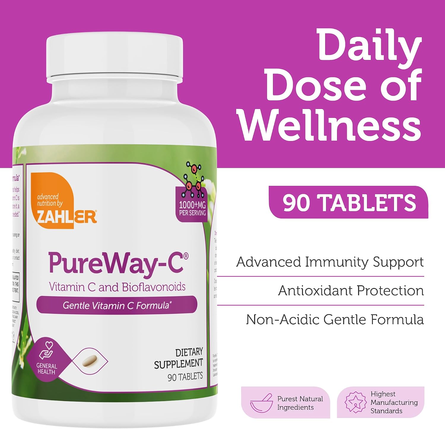 Zahler Vitamin C 1000mg Tablets with Bioflavonoids - High Potency, Gentle on the Stomach, Gluten-free - 90 Tablets - görsel 2