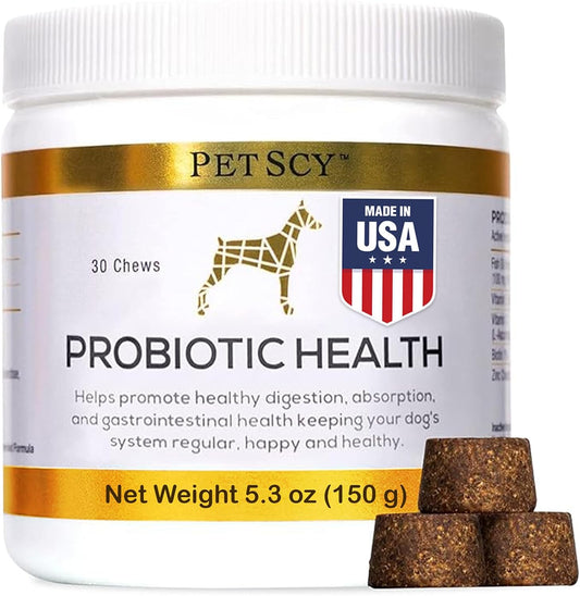 Probiotic Chews for Dogs by PetScy – 30 Chews with Prebiotic Fibre and Omega-3