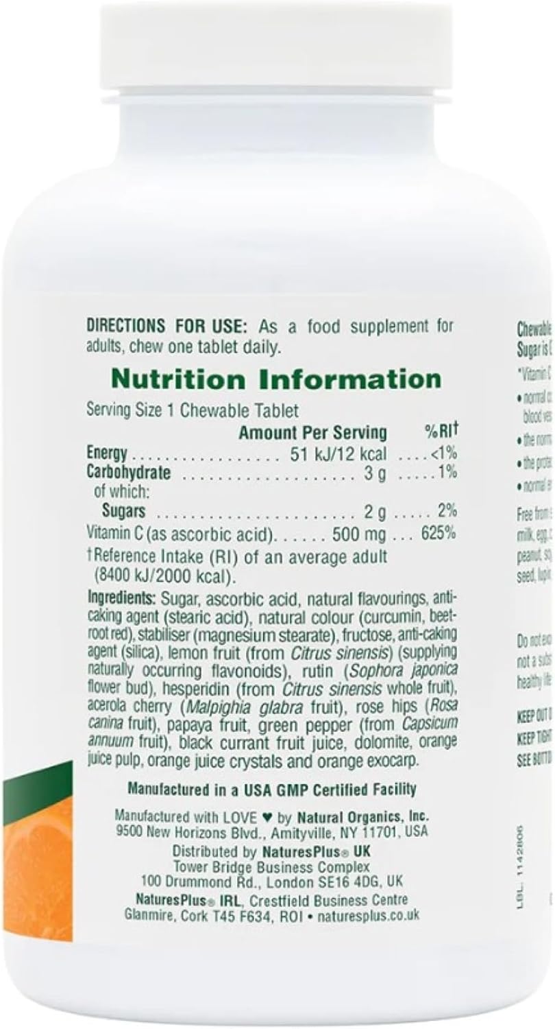 NaturesPlus Orange Juice Chewable Vitamin C - 500 mg, 90 Tablets - görsel 7