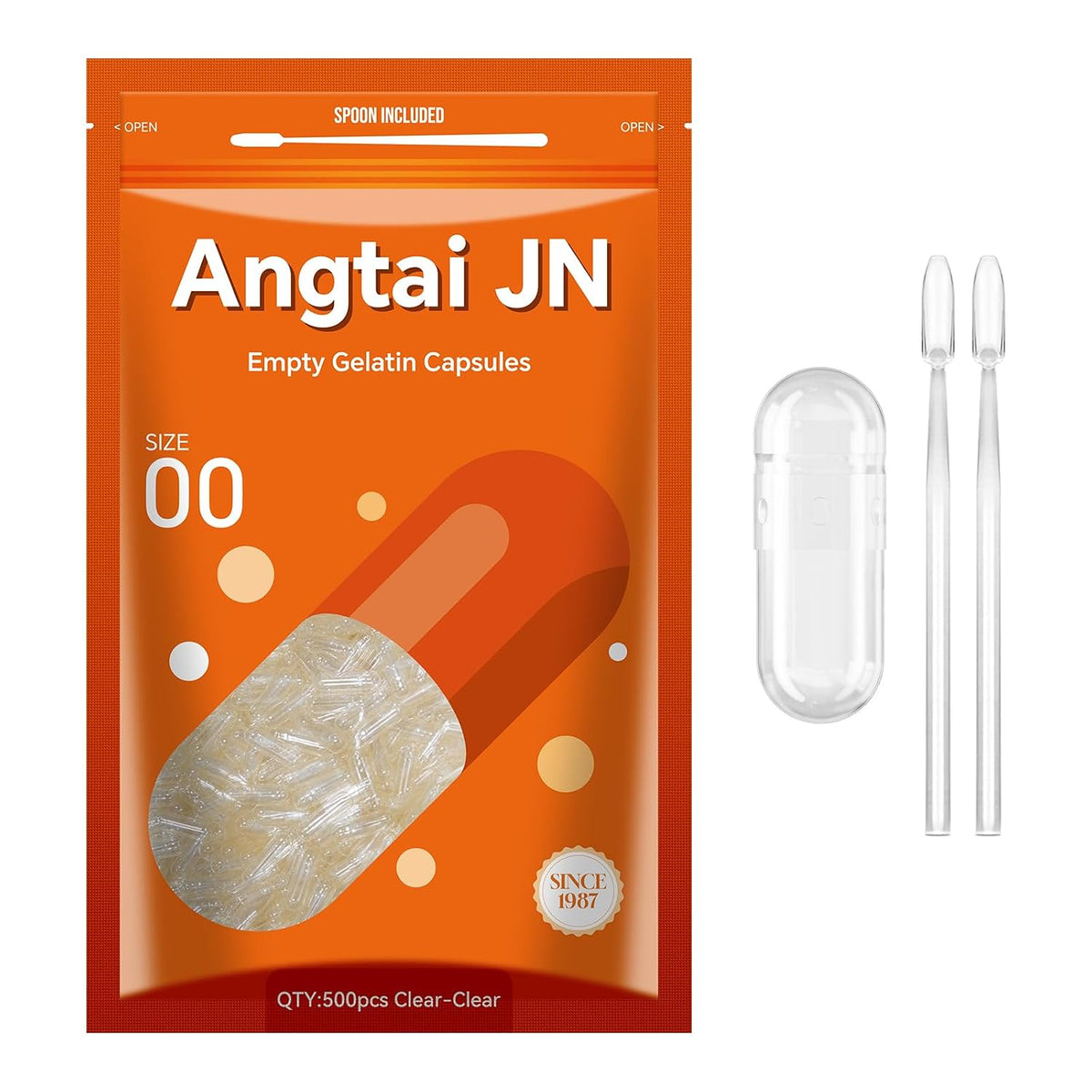 Angtai JN Gelatine Capsules Size 00 Empty Pill Capsules - 100 Count - Clear Bovine, Gluten-free, Non-GMO, Halal Certified - with 2 Filling Spoons - görsel 9