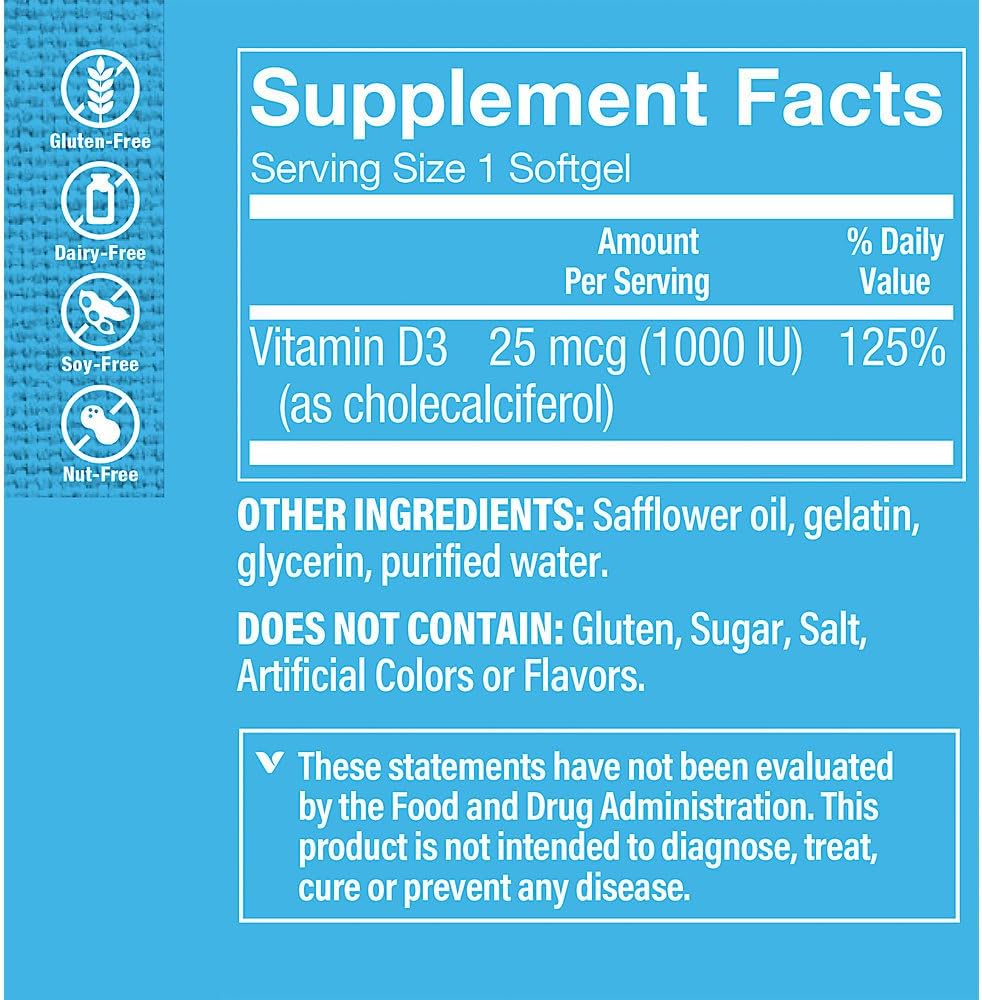 The Vitamin Shoppe Vitamin D3 1000IU Softgel Capsules, 200 Count - görsel 2