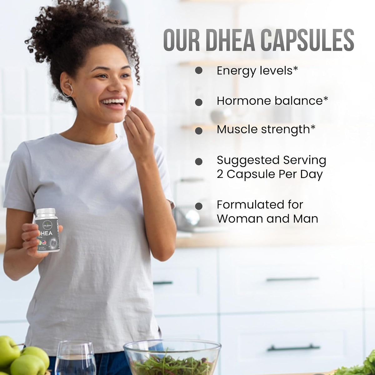 DHEA 100mg | Non-GMO | Gluten-free Supplement | 60 Capsules - görsel 4