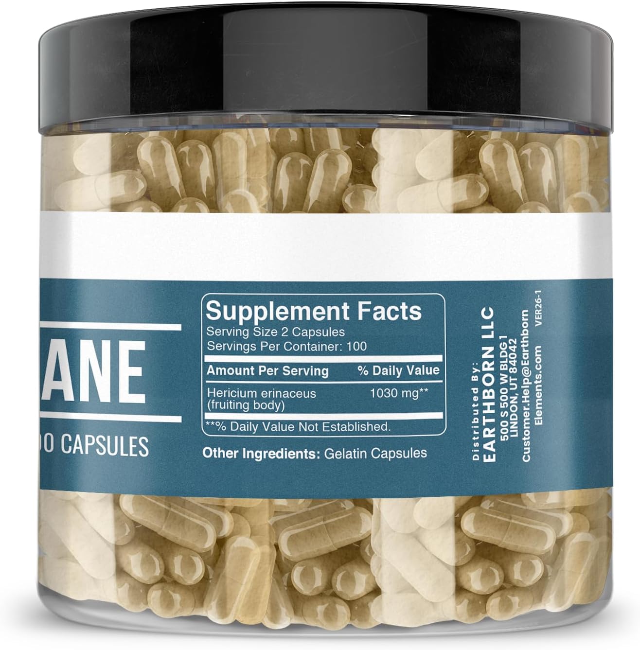 Earthborn Elements Lion’s Mane 200 Capsules, Pure & Undiluted, No Additives - görsel 2