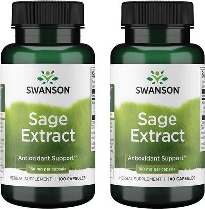 Swanson Sage Extract – Herbal Supplement for General Wellbeing – 100 Capsules (160mg Each) – 2 Pack