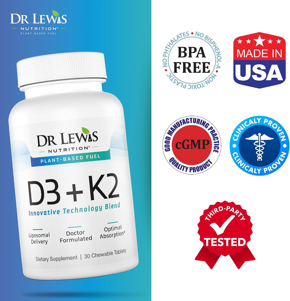 Liposomal Vitamins D3 + K2 Supplement – Doctor-Formulated, Plant-Based, 30 Chewable Vegan Tablets - görsel 6