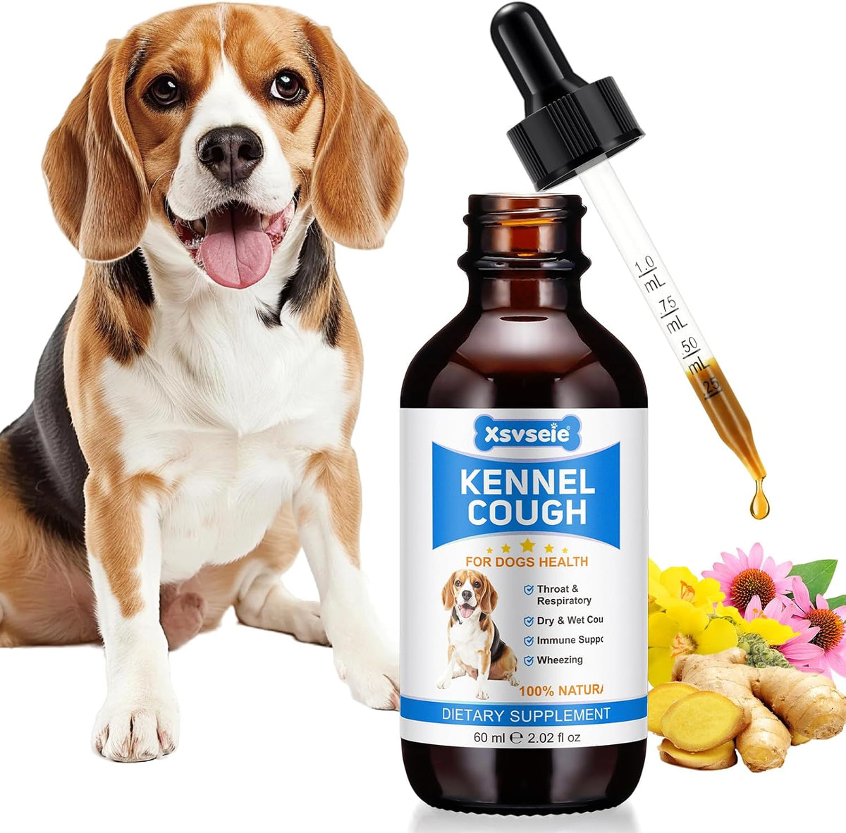 Kennel Cough Treatment Drops for Dogs, Natural Dog Supplement Herbal Kennel Cough Drops for All Breeds & Size Dog - görsel 1