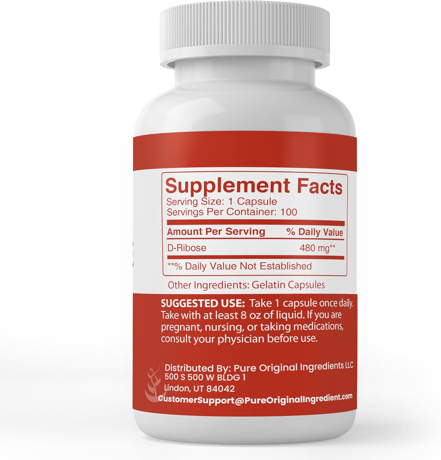 PURE ORIGINAL INGREDIENTS D-Ribose, 100 Capsules - Pure, No Additives - görsel 2