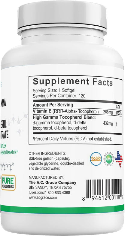 UNIQUE E Mixed Tocopherols - 120 Soft Gels, Natural Vitamin E Food Supplement