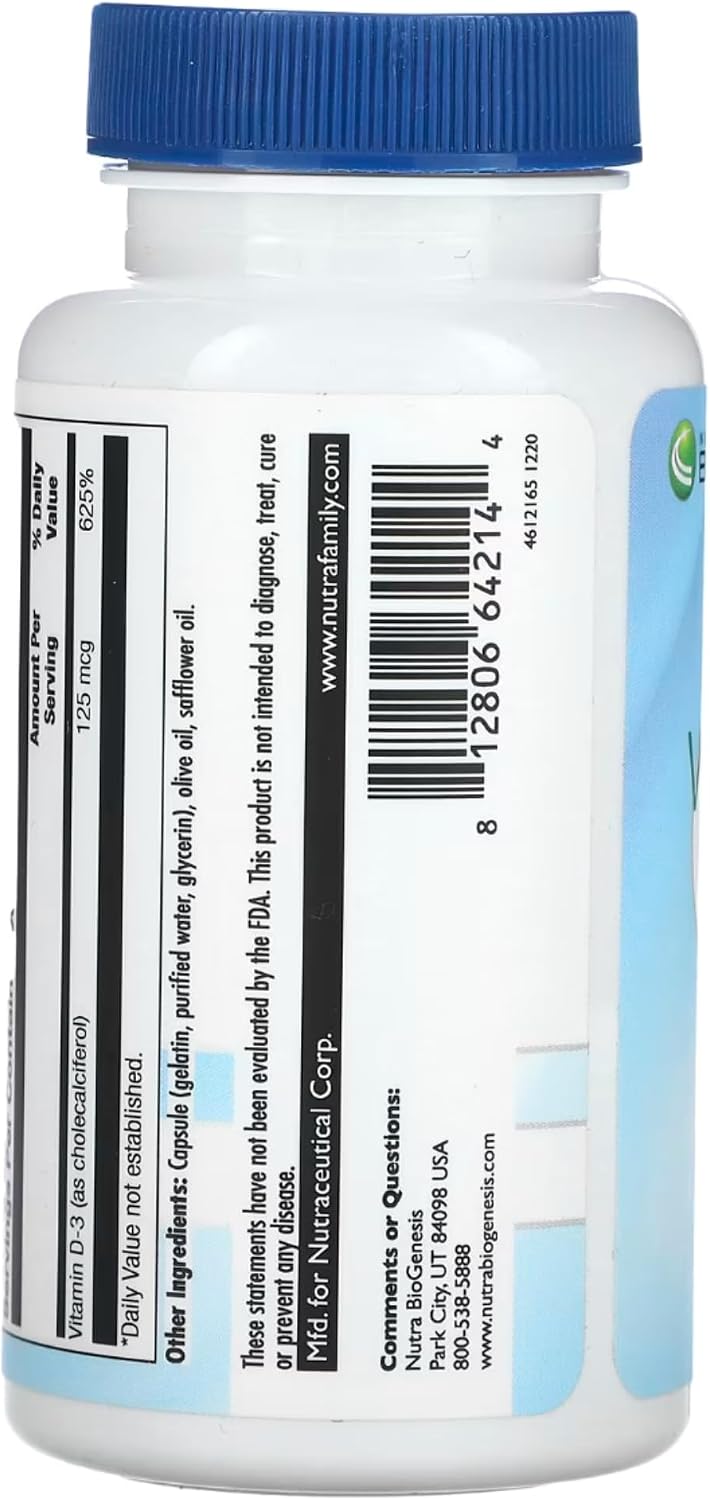 Nutra BioGenesis Vitamin D3 5000 IU (125 µg) - 90 Softgels - görsel 4