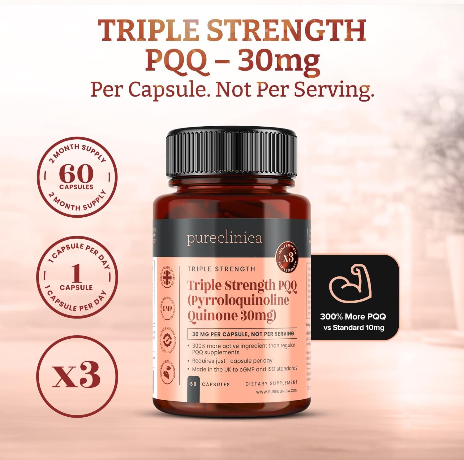 Triple Strength PQQ 30 mg – 60 Vegetable Capsules - görsel 4