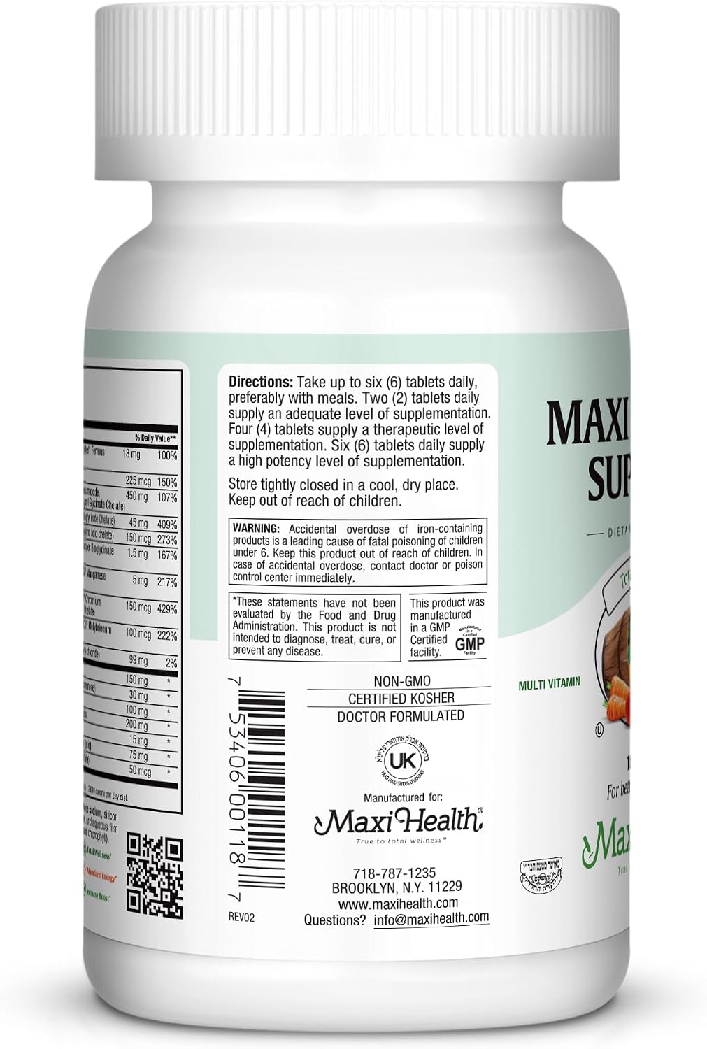 Maxi Health Supreme – High Potency Daily Multivitamin with Minerals, CoQ10 and Antioxidants for Men and Women (180 Tablets) - görsel 4