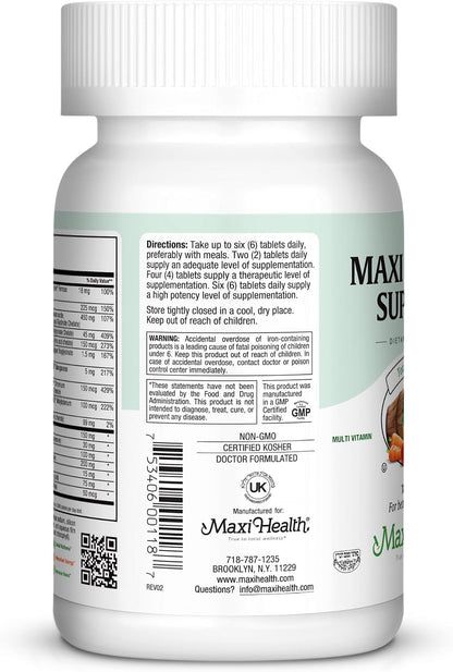 Maxi Health Supreme – High Potency Daily Multivitamin with Minerals, CoQ10 and Antioxidants for Men and Women (180 Tablets)