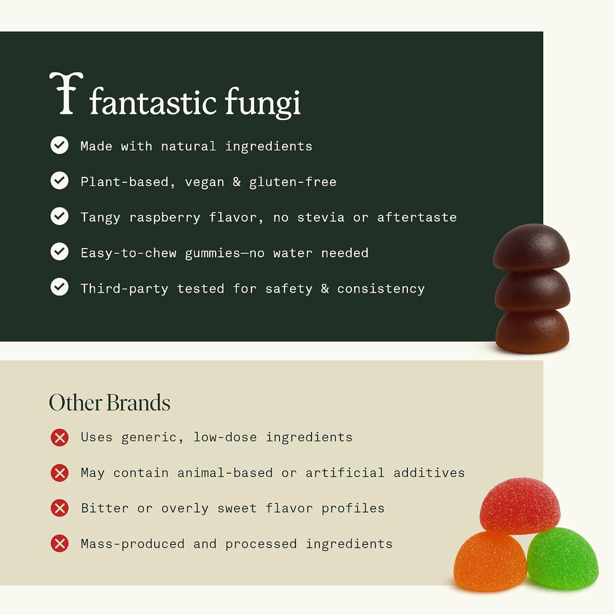 Organic Mushroom Gummies for Focus & Memory - Lion's Mane, Choline & Ashwagandha | Vegan, Sweet & Sour Flavour | 60 Chewables - görsel 8