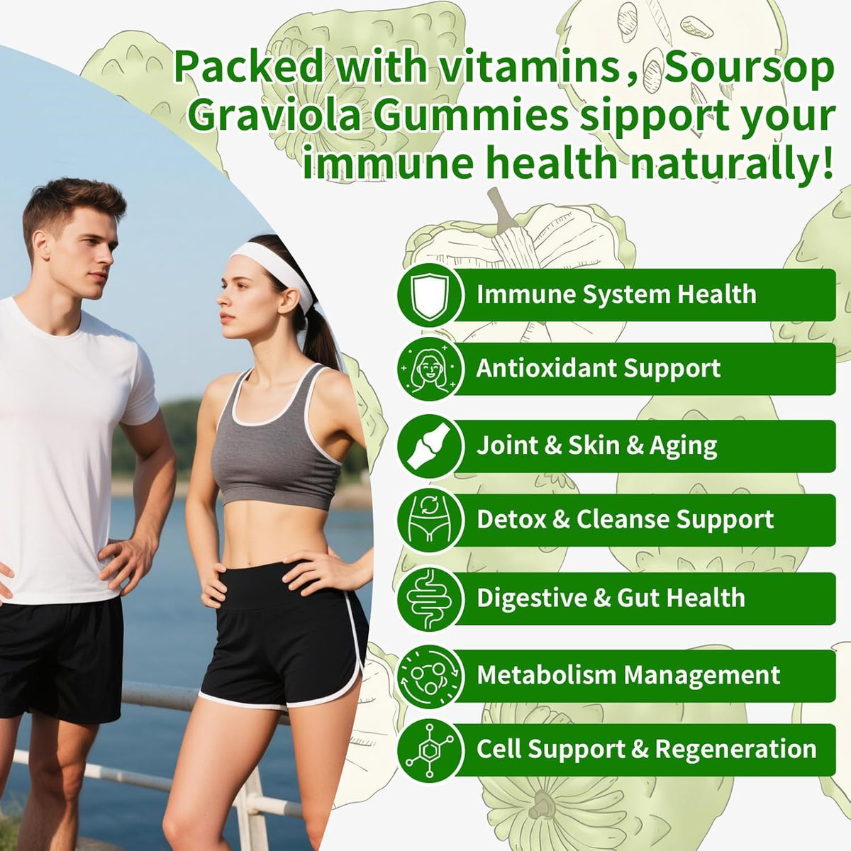 Soursop Graviola Gummies, Pureverve Max Strength with Sea Moss & Zinc – 120 Count (Pack of 2) - görsel 3