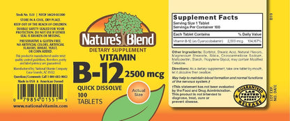 Nature's Blend Vitamin B-12 2500mcg Tablets, 100 Tablets