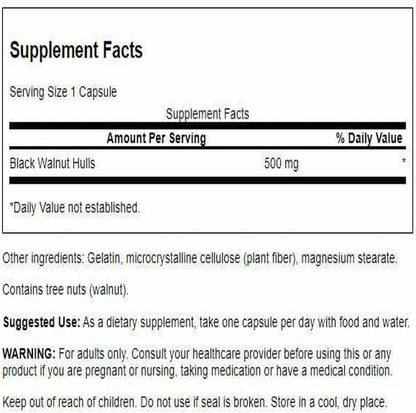 Swanson Black Walnut Hulls 500 mg, 60 Capsules