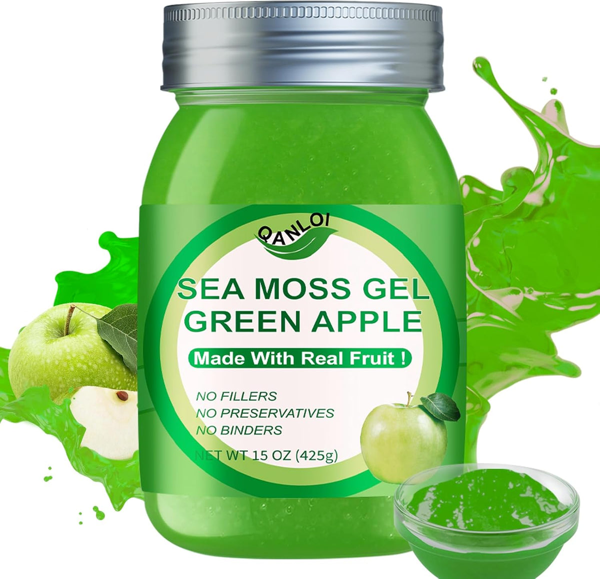 QANLOI Sea Moss Raw Gel – Irish Sea Moss, Green Apple, 15 oz - görsel 1