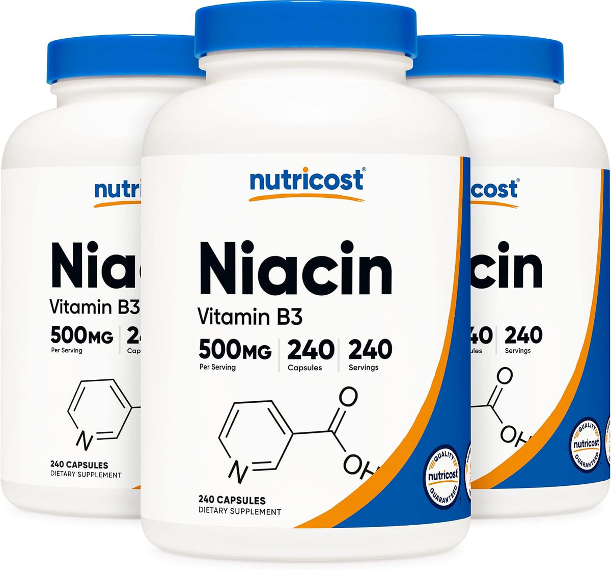 Nutricost Niacin (Vitamin B3) 500mg, 240 Capsules (3 Bottles) – Niacin Flush - görsel 1