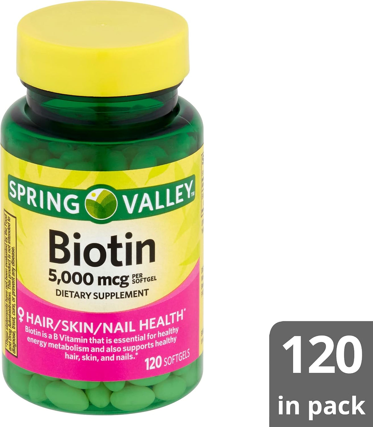 Spring Valley Biotin 5000 mcg, Super Potency, 120 Soft gel capsule Capsules - görsel 8