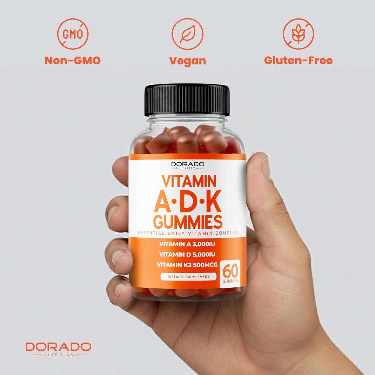 ADK Gummies - Vitamin D3 K2 (60 Sugar Free Gummies) - 10000 IU D3 & 5000 IU K2 - Vegan & Non-GMO - görsel 6