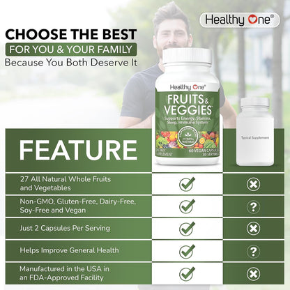 Fruits & Veggies Formula - 27 Premium Whole Foods - Organic - 120 Capsules