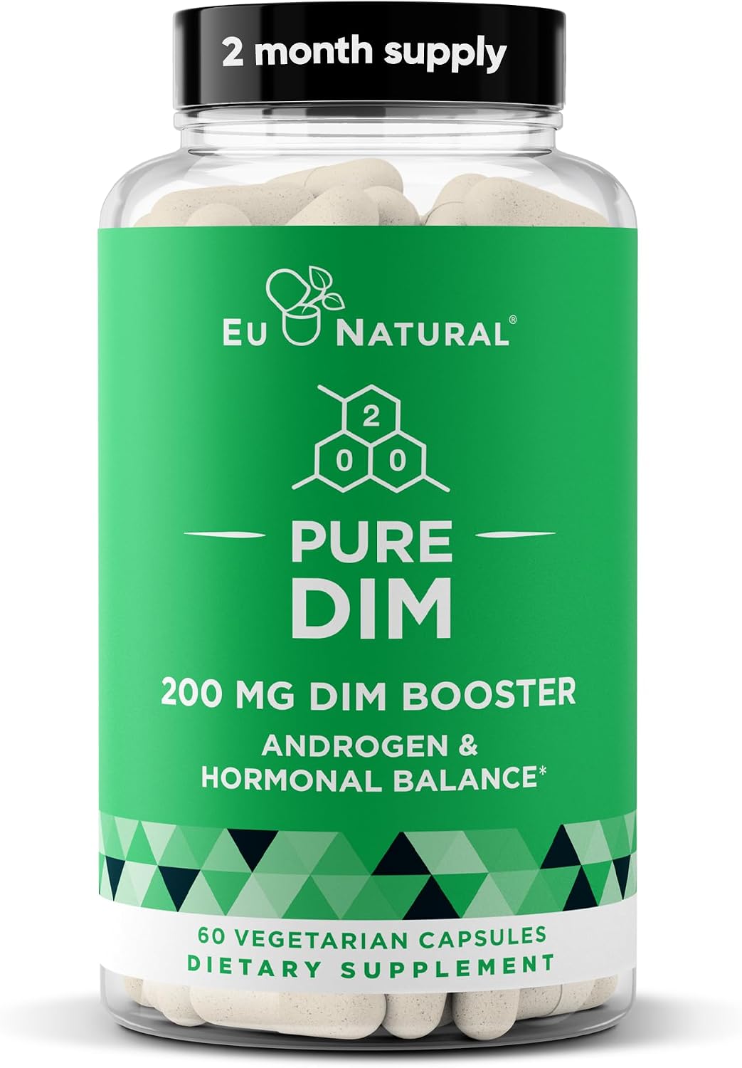 Eu Natural Pure DIM 200mg Supplement – Oestrogen Hormone Balance – with BioPerine – 60 Vegan Soft Capsules - görsel 1