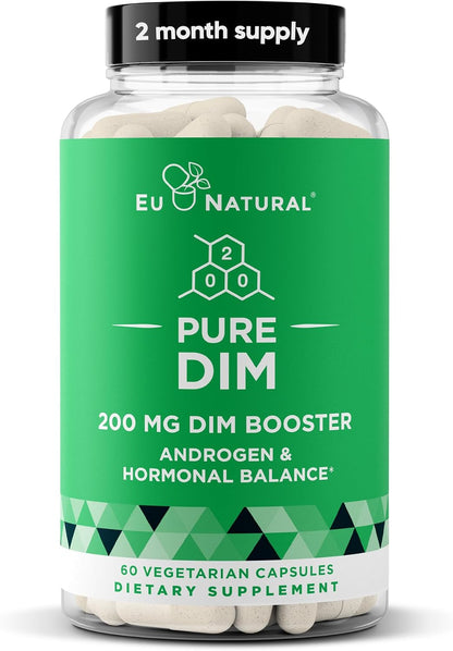 Eu Natural Pure DIM 200mg Supplement – Oestrogen Hormone Balance – with BioPerine – 60 Vegan Soft Capsules