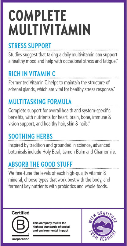 New Chapter Perfect Calm - Daily Multivitamin for Stress and Mood Support with B Vitamins + Holy Basil + Lemon Balm + Organic Non-GMO Ingredients - 144 Tablets