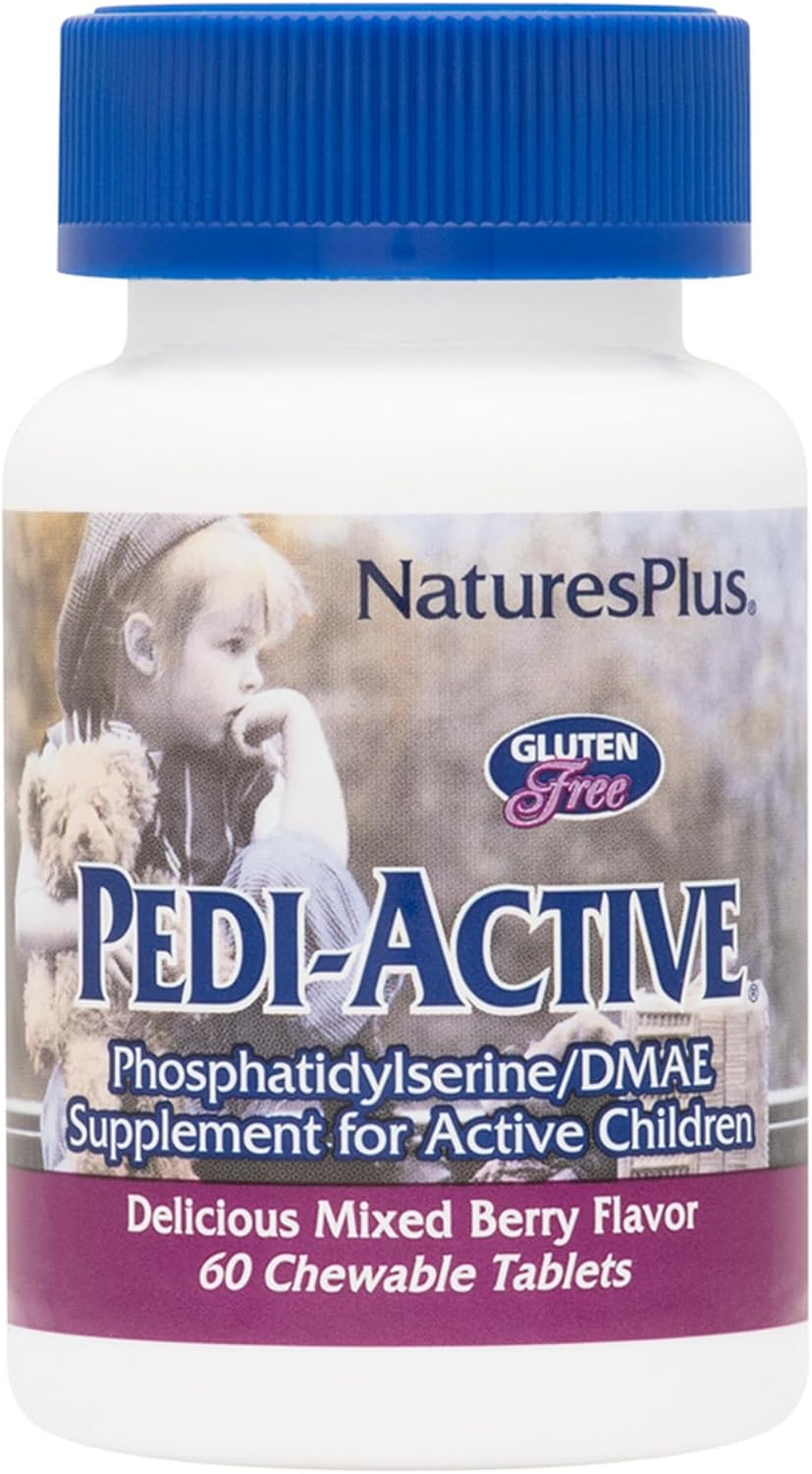 NaturesPlus Pedi-Active - 60 Chewable Tablets - Mixed Berry Flavour - Children's Cognitive Support Supplement - görsel 1