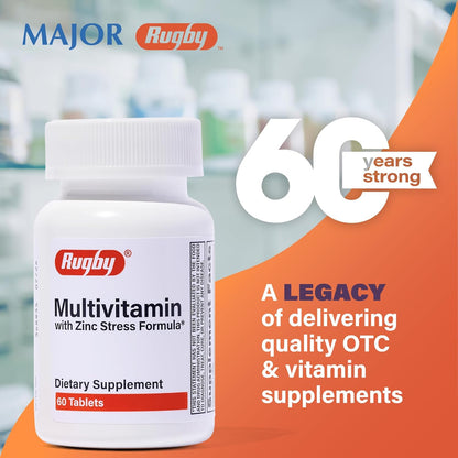 Rugby Multivitamin with Zinc Stress Formula - Food Supplement - 60 Tablets (1 Pack)