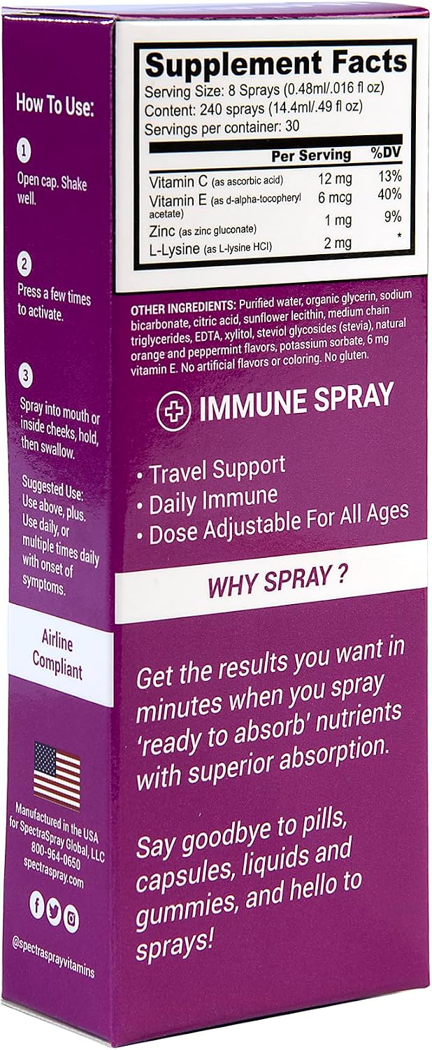 Immune Support Liquid Vitamin Spray - Vitamins C, E, Zinc and L-Lysine, 30-Day Supply per Spray - görsel 3