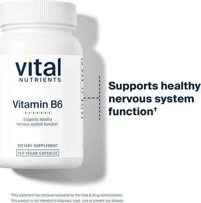 Vital Nutrients Vitamin B6 – 100 mg Pyridoxine HCl, 100 Capsules