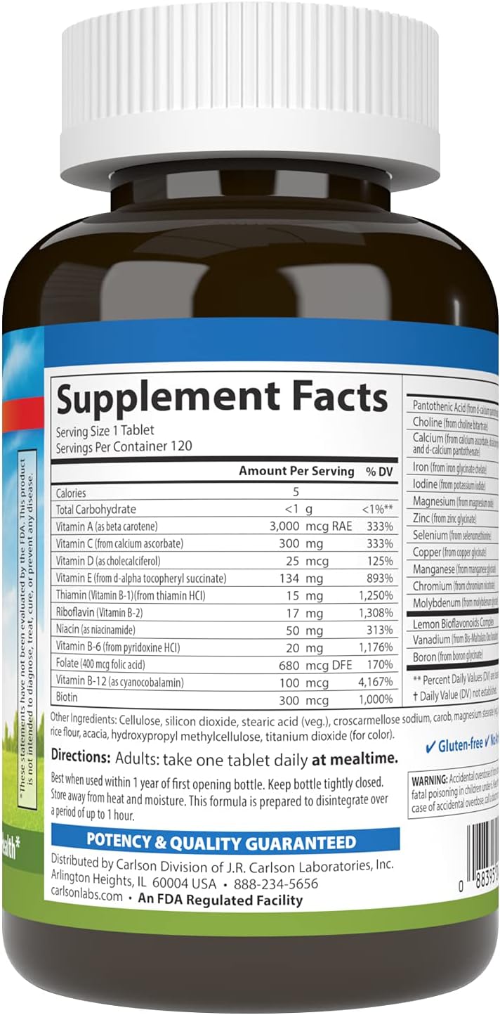 Carlson Super 1 Daily, Vegetarian Multiple Formula, Multivitamin, 120 Tablets - görsel 2