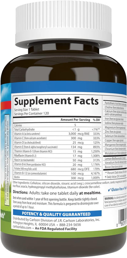 Carlson Super 1 Daily, Vegetarian Multiple Formula, Multivitamin, 120 Tablets