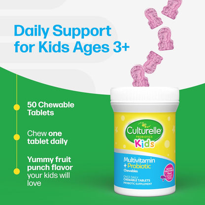 Culturelle Kids Complete Chewable Multivitamin + Probiotic, Ages 3+, 50 Chewable Tablets