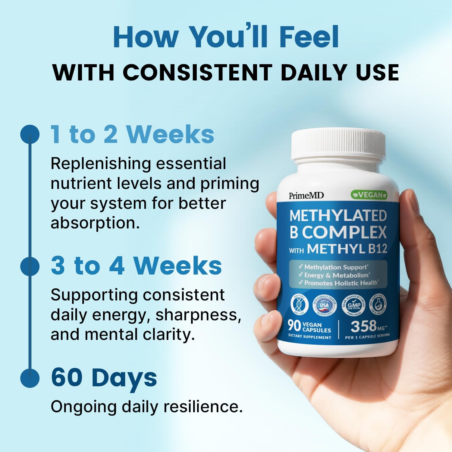 Methylated B Complex with Methylfolate and B12 Methylcobalamin, 360 Capsules - görsel 5