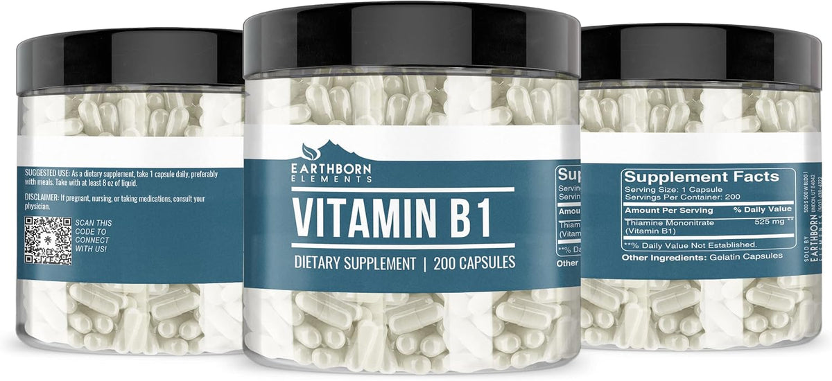 Earthborn Elements Vitamin B1 (Thiamine Mononitrate) - Pure & Undiluted, 200 Capsules - görsel 2