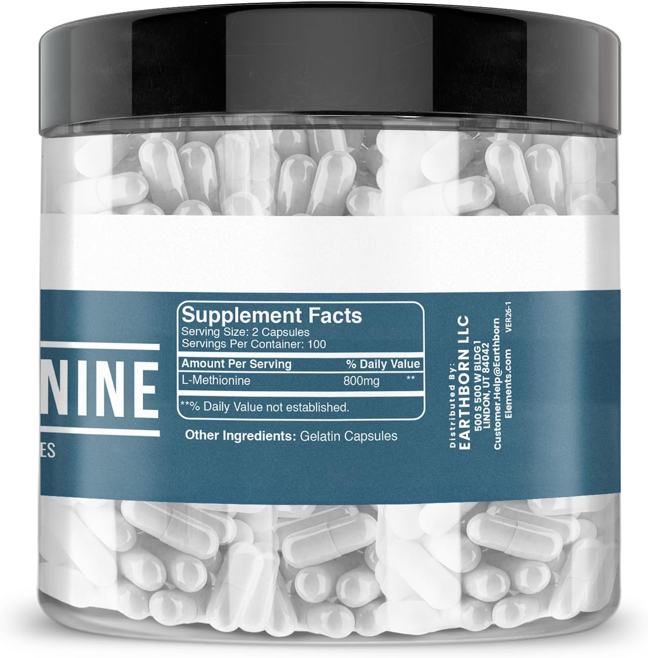 Earthborn Elements L-Methionine, 200 Capsules – Pure & Undiluted, No Additives - görsel 2