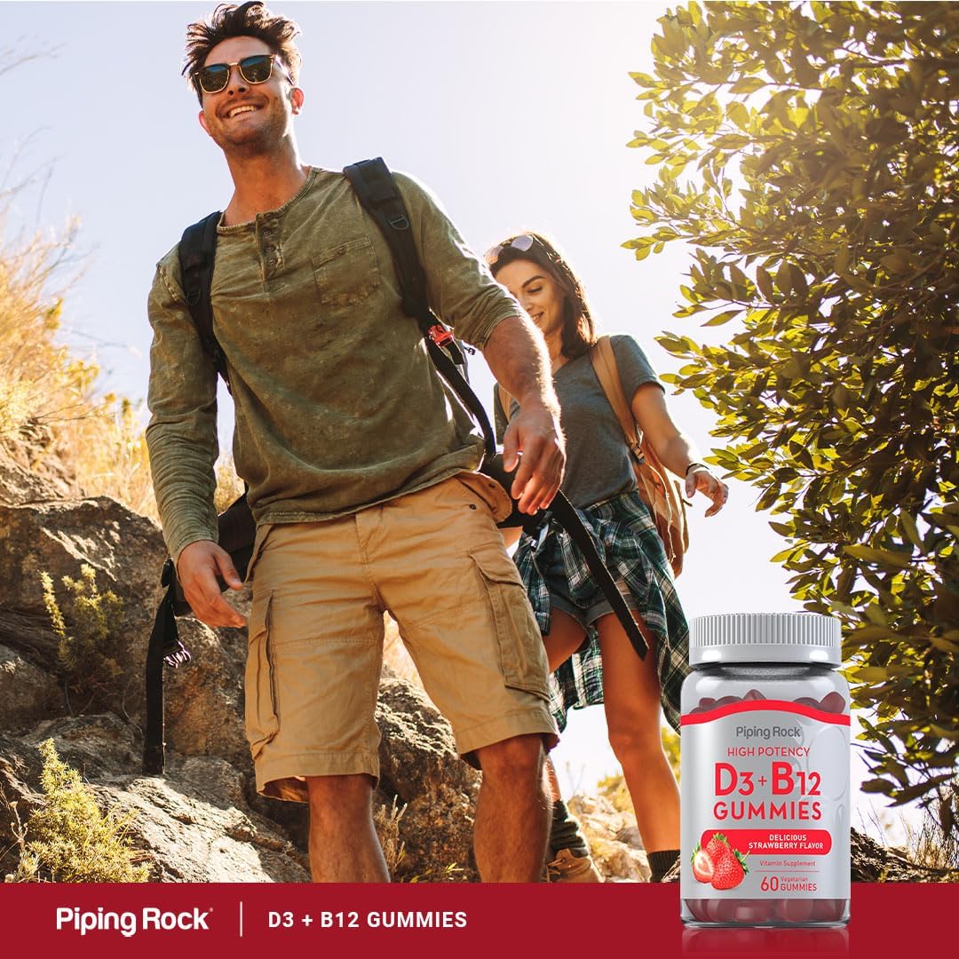 Piping Rock Vitamin D3 and B12 Gummies - High Potency, Strawberry Flavour, 60 Count - görsel 6
