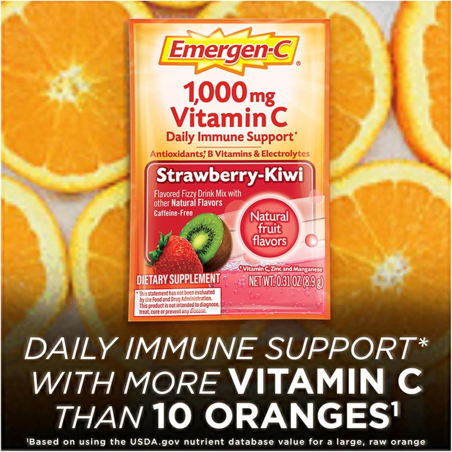 Emergen-C 1000mg Vitamin C Powder, Strawberry Kiwi Flavour, Antioxidants, B Vitamins and Electrolytes, 30 Sachets (Pack of 2) - görsel 8