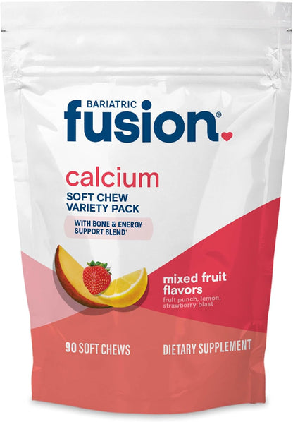 Bariatric Fusion Bariatric Calcium Supplement Chews | Calcium Citrate with Vitamin D3 Bariatric Vitamin | Sugar-Free Chewable | 500mg | Strawberry | 60 Chews