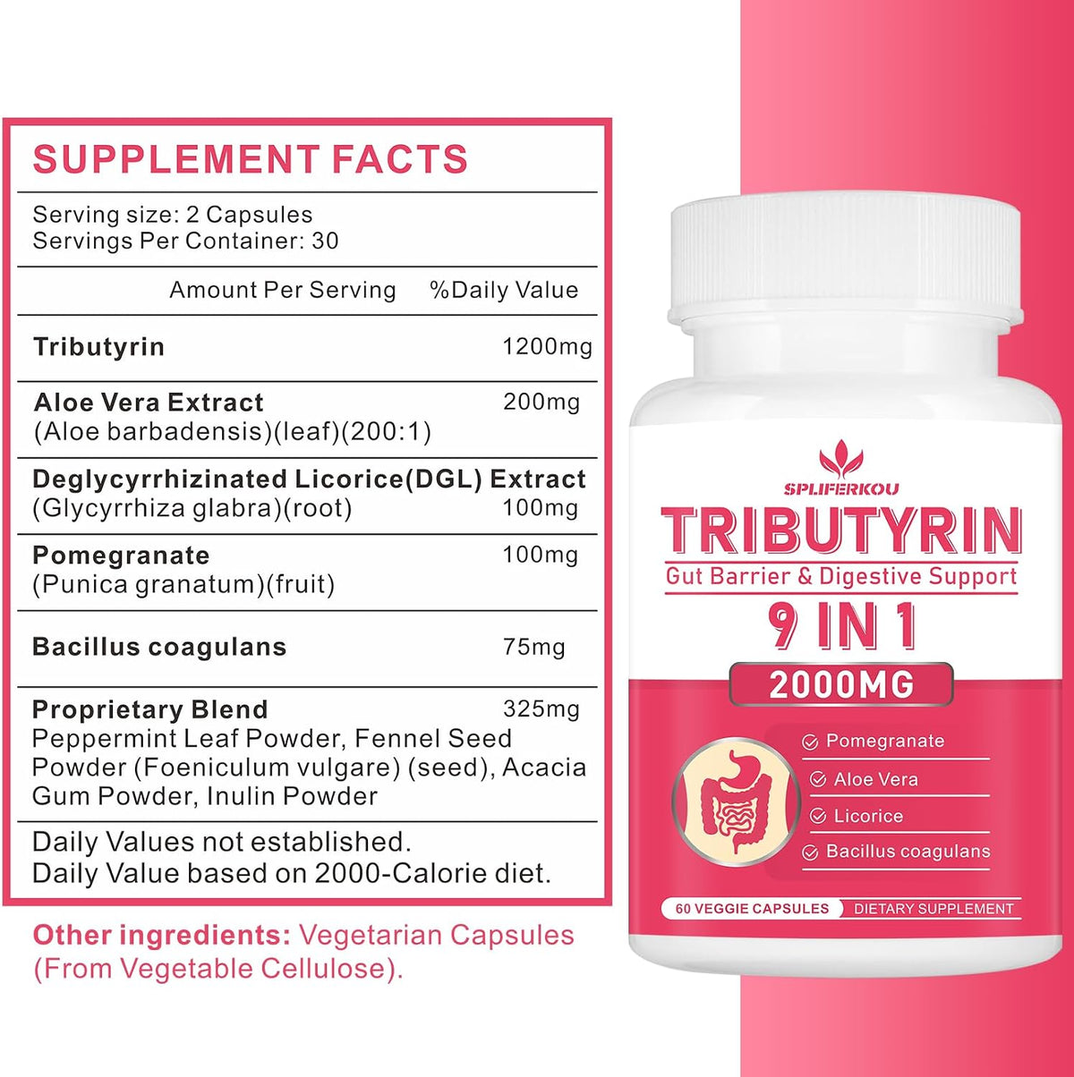Tributyrin Gut Health Supplement – Butyrate Complex with Aloe & Probiotics, 60 Vegan Capsules - görsel 2
